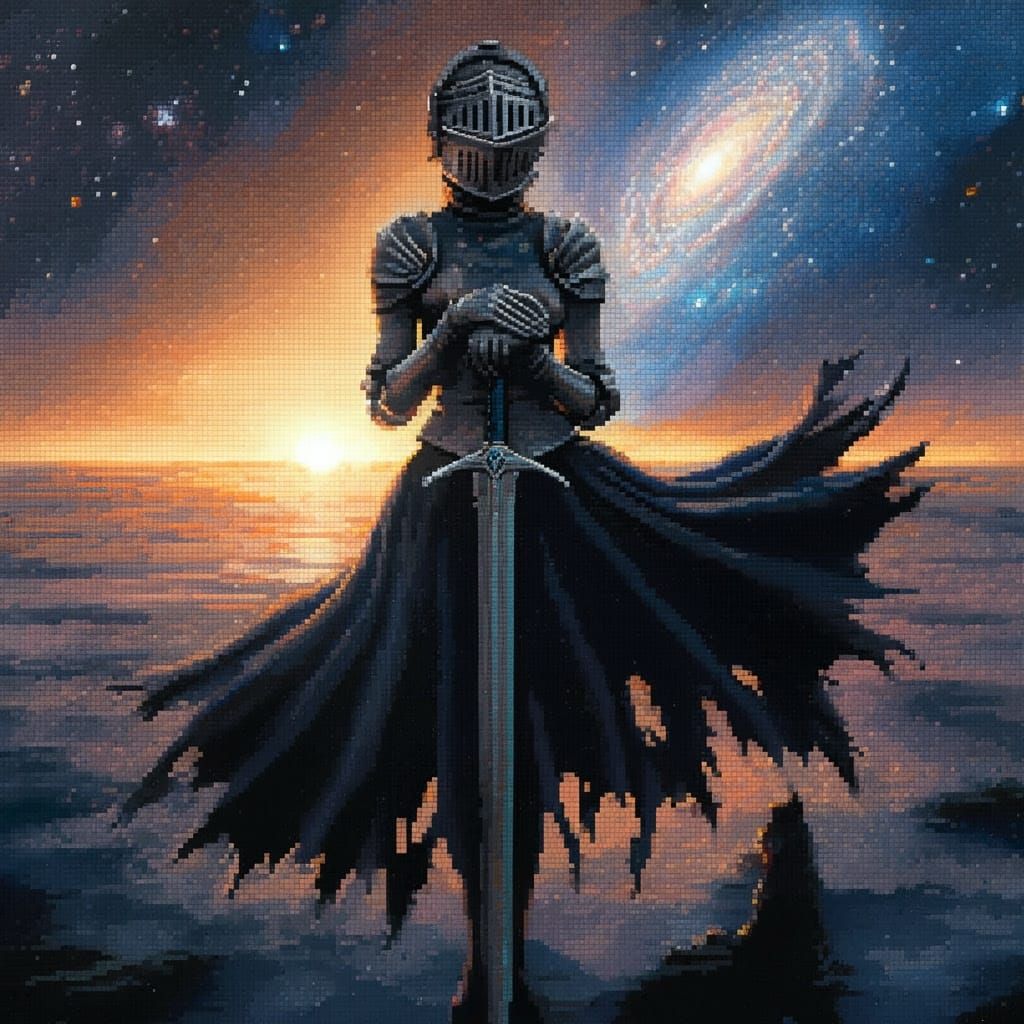 Knight on Alien Planet at Sunset in 5D Diamond Art