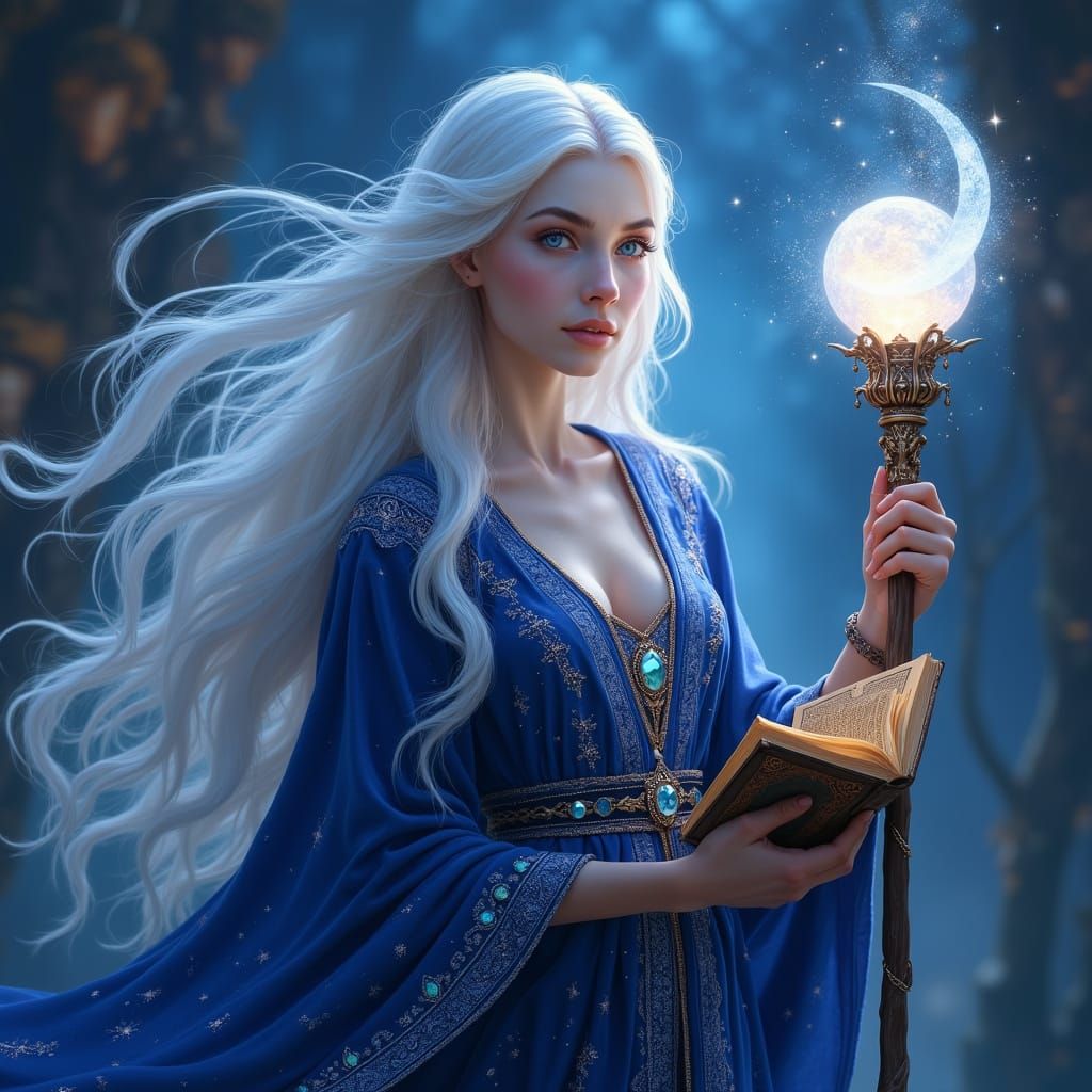 Luminous Moon Elf Wizard in Ethereal Elegance