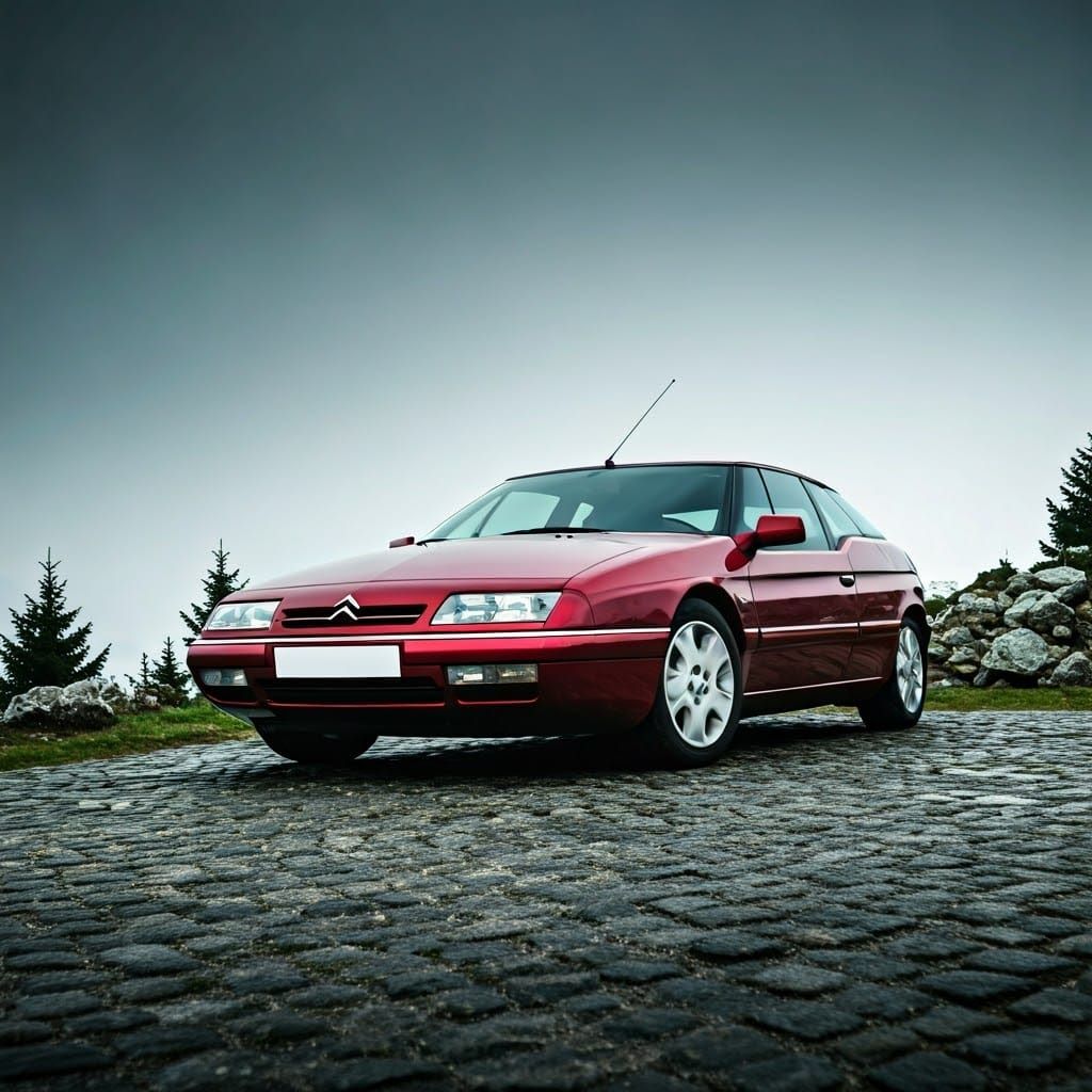 Red Citroën XM Concept at Mont Mézenc: Cinematic Film Still