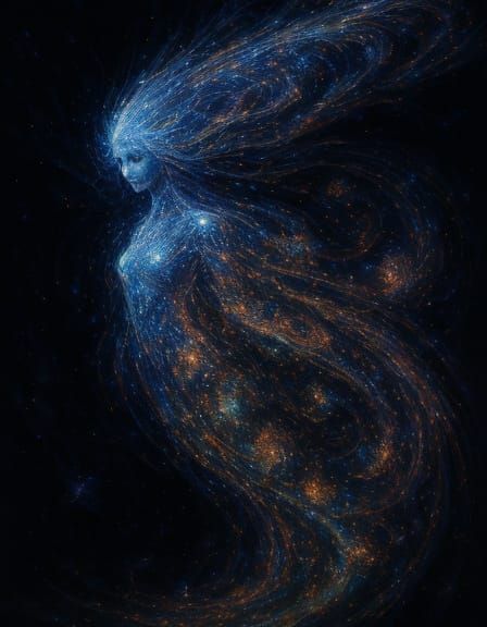 Abstract Fusion Painting: Cosmic Bioluminescent Entity