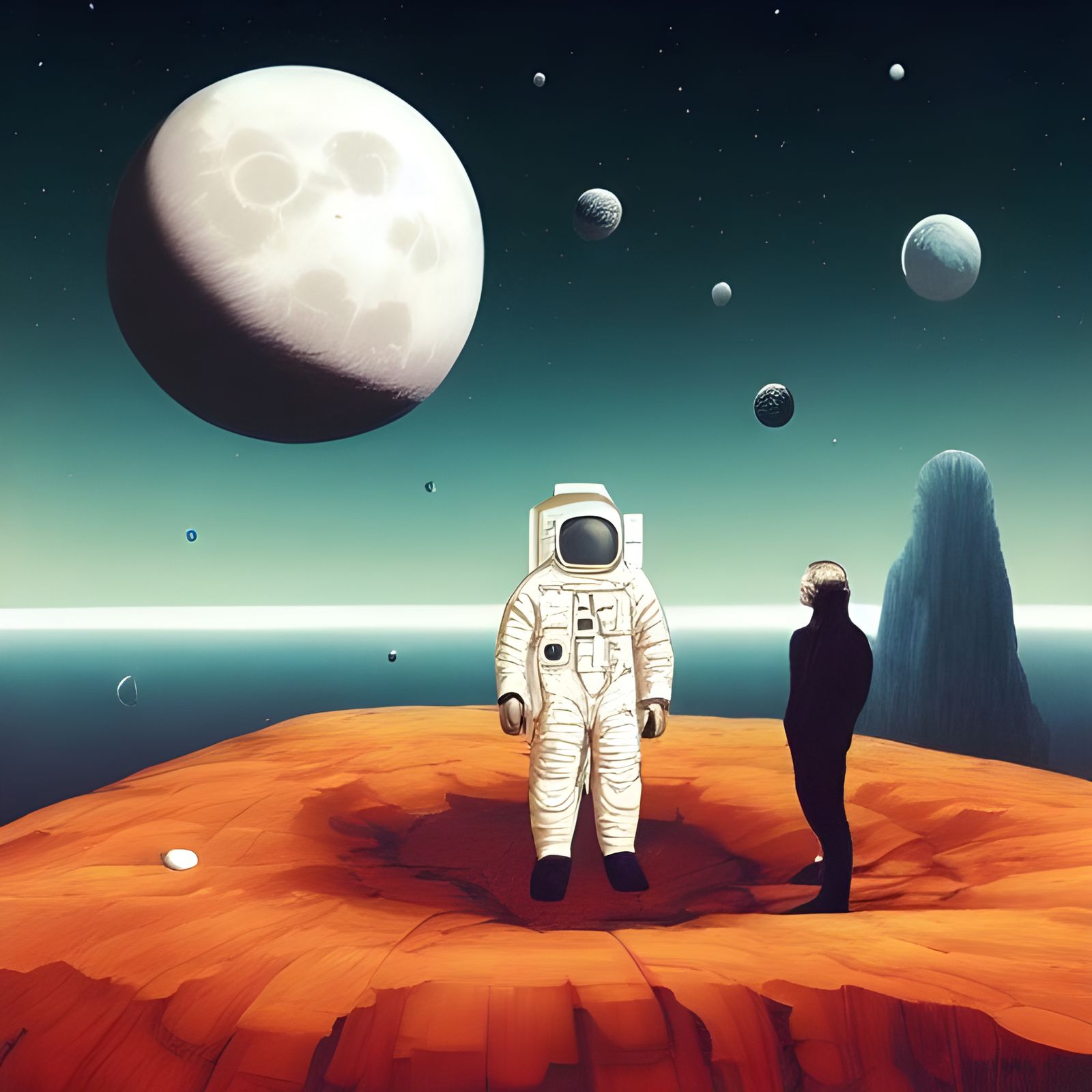 Astronaut Floating in Space with Stars and Moon