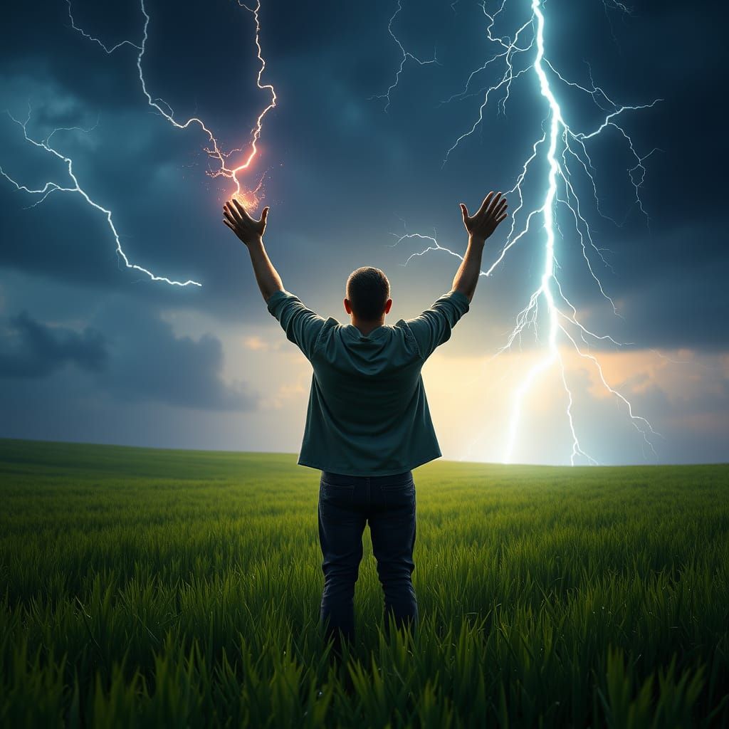 Man Struck by Lightning in Green Field