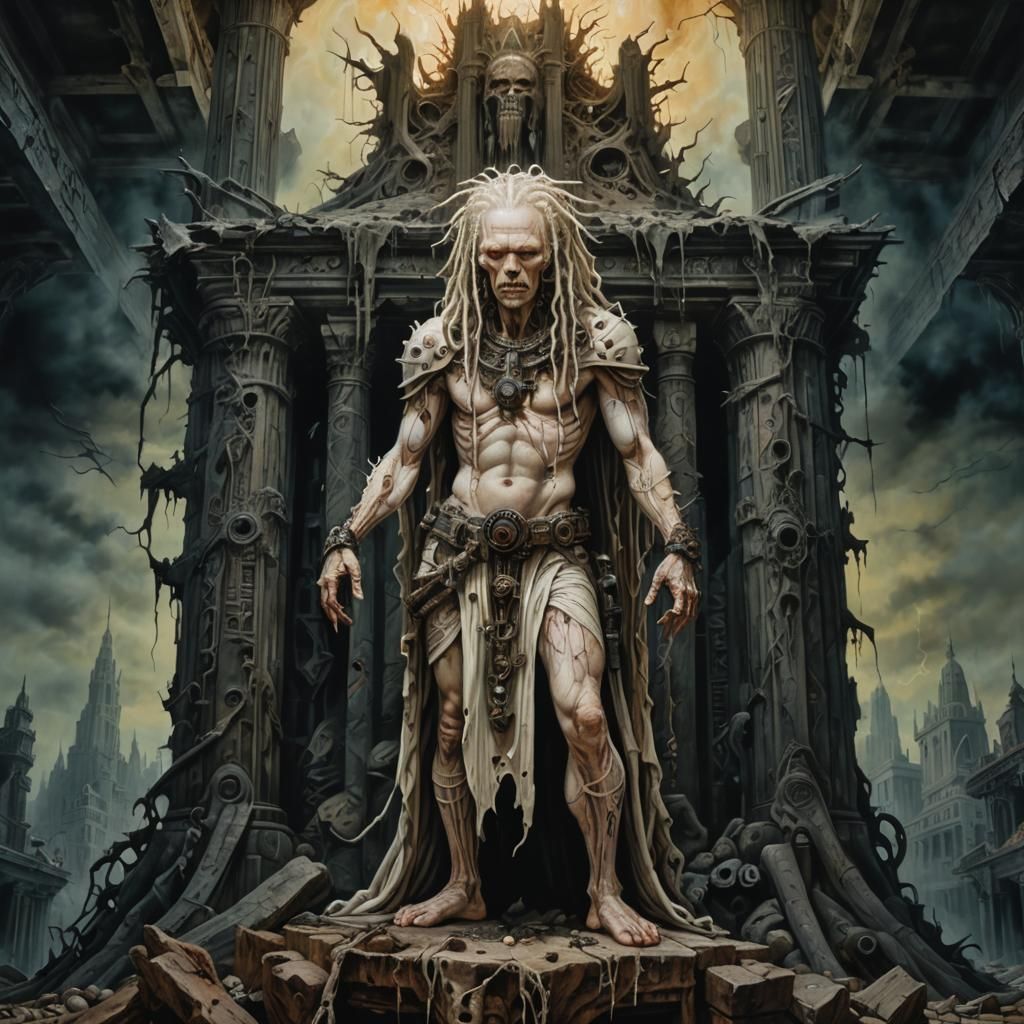 Albino Leper Messiah in Post-Apocalyptic Temple