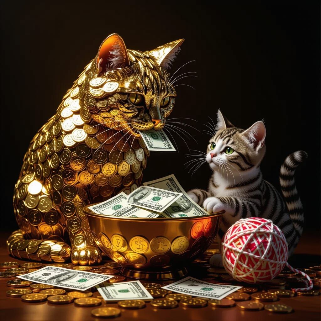 Cats Made of Money: Coin Cat Eats Bills, Plays with Yarn