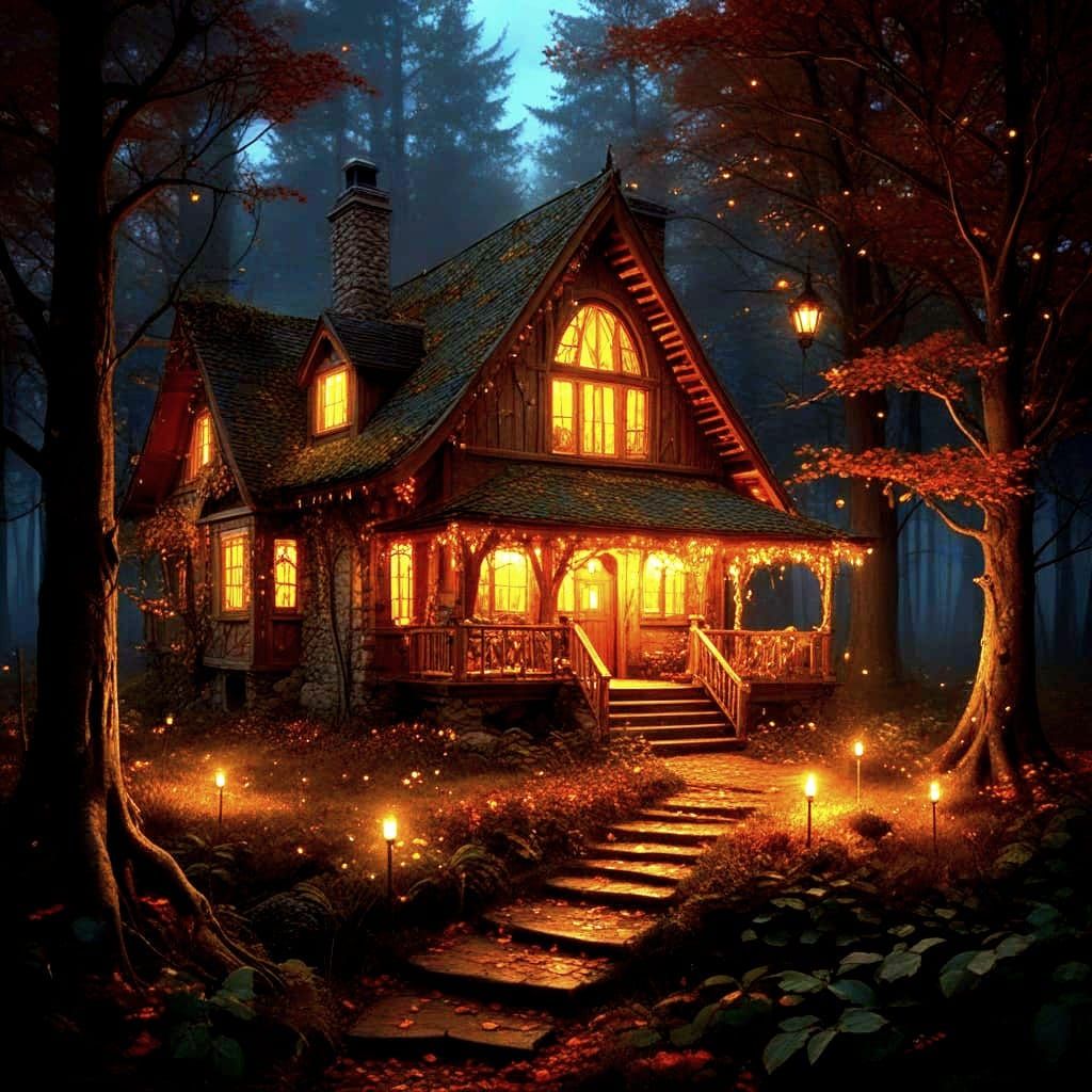 Enchanting Lodge in Mystical Autumn Forest