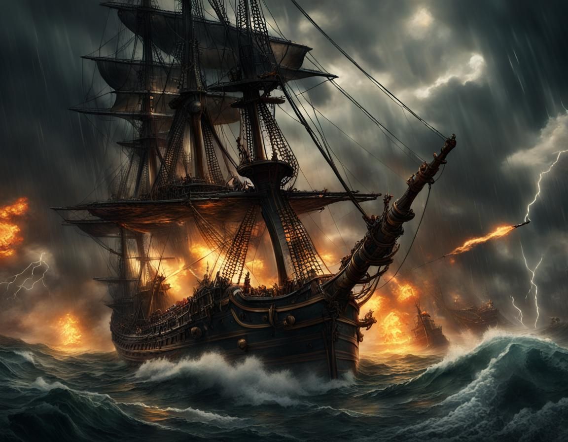 Pirate Ship Battle in Stormy Seas: Cinematic Concept Art
