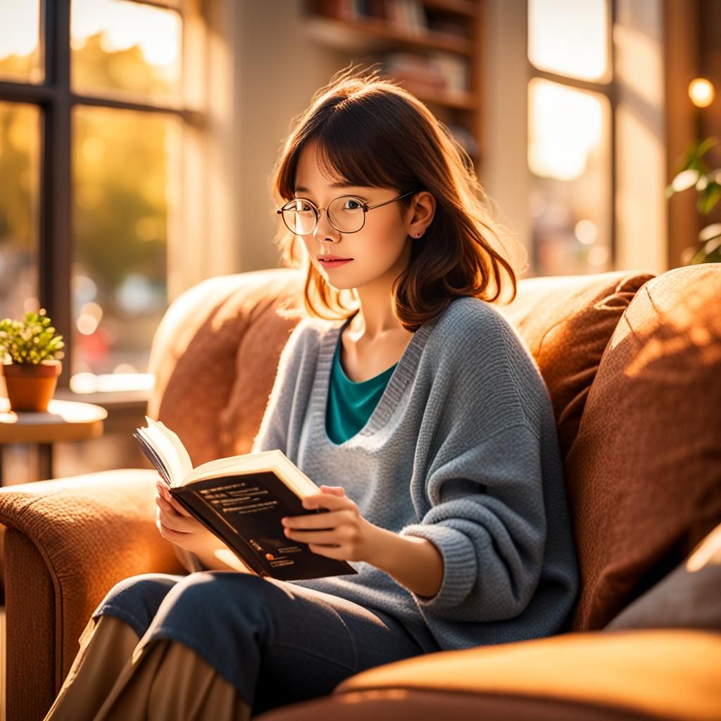 Woman Reading Book in Warm Afternoon Light