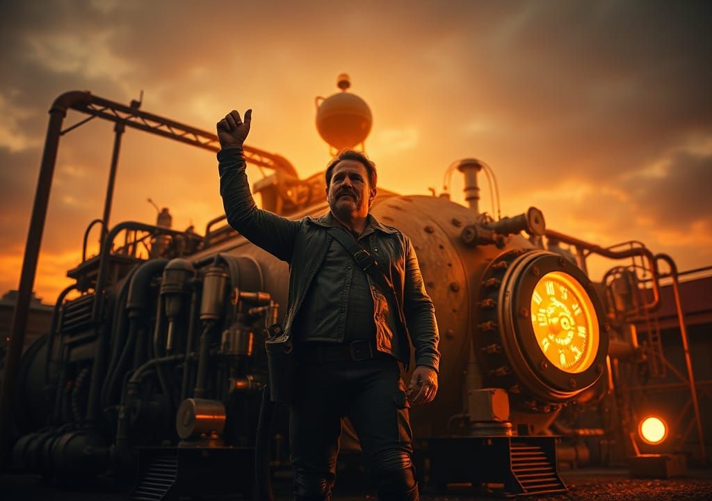 Steampunk Inventor and Glowing Power Generator