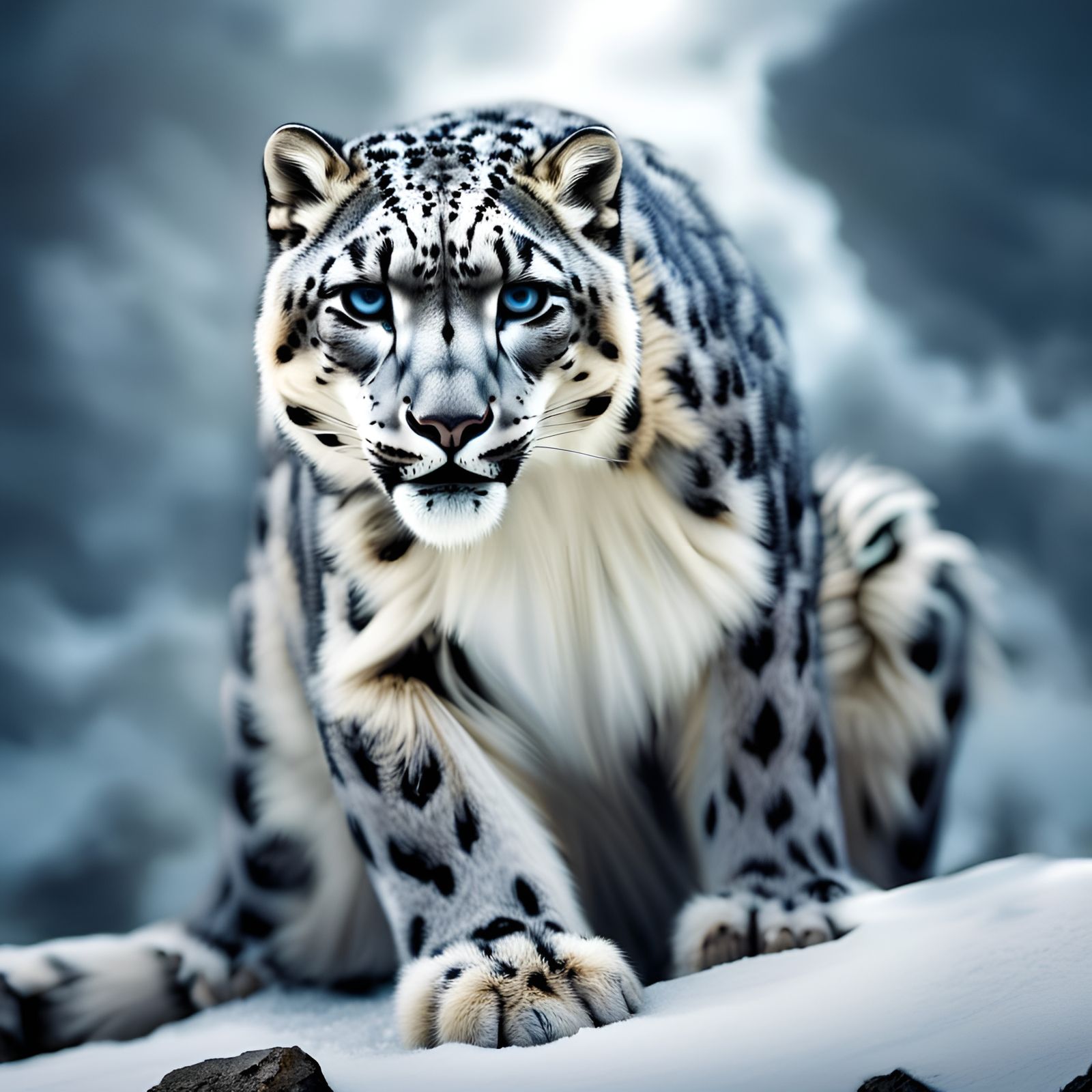 Hyperrealistic Robot Snow Leopard in HDR