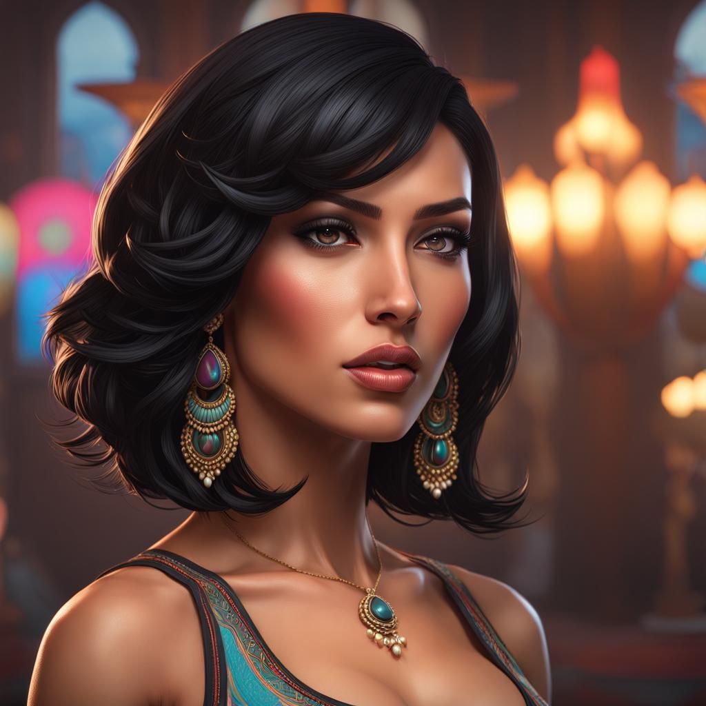 Hispanic Woman Portrait in Hyperdetailed Digital Art