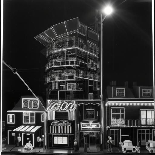 Surreal Rayograph with Neon Cityscape and Fairy