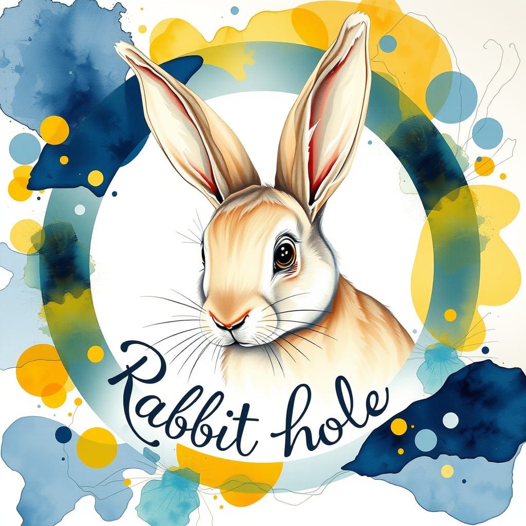 Watercolor Rabbit Head in Circle with Script