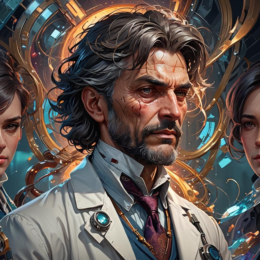 Crazy Killer Doctor Portrait in Steampunk Style