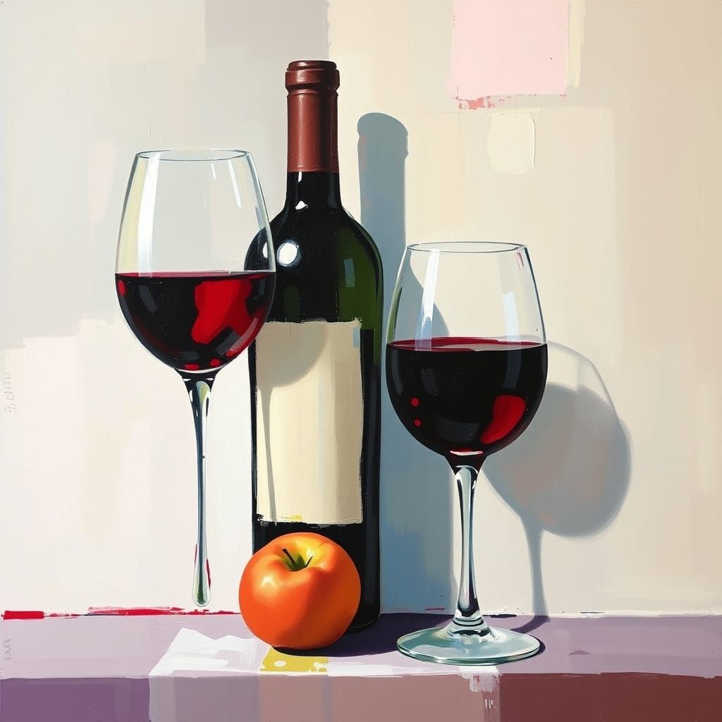 Surreal Wine Still Life in Abstract Oil Painting