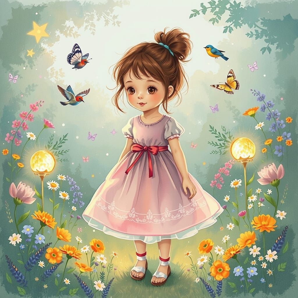Lily in a Magical Garden: Watercolor Illustration