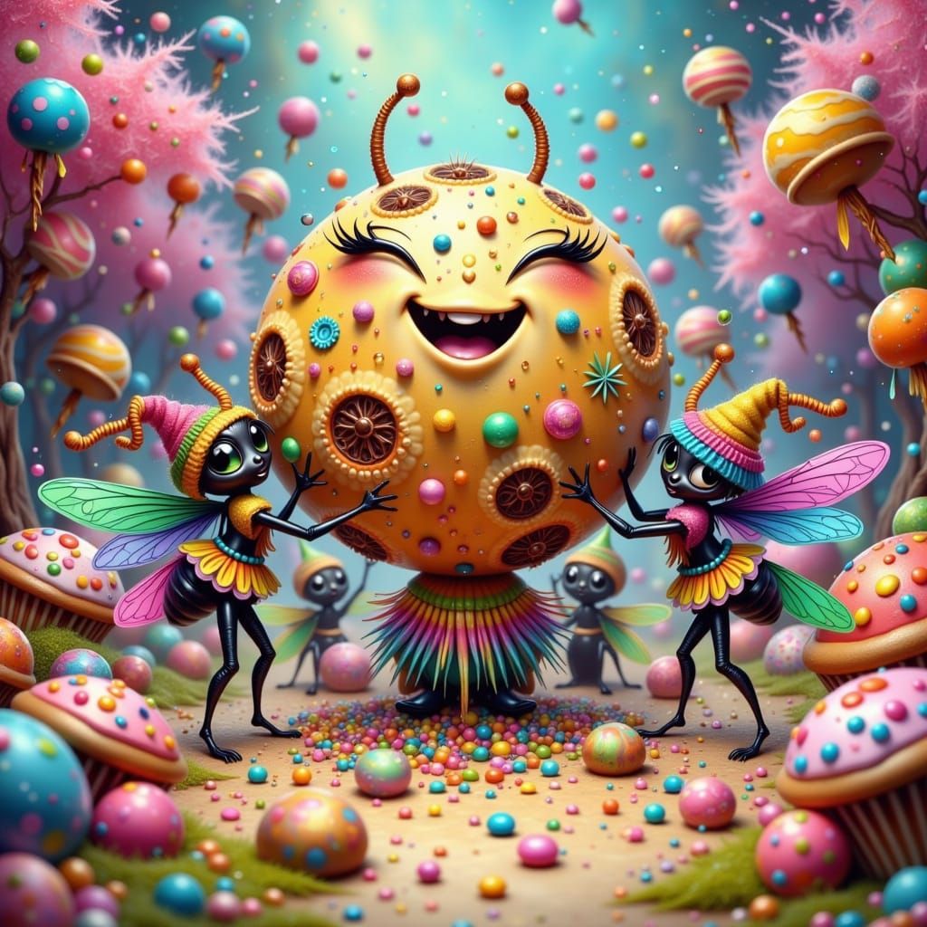 Colorful Carnival Ants Embark on Whimsical Cookie Quest