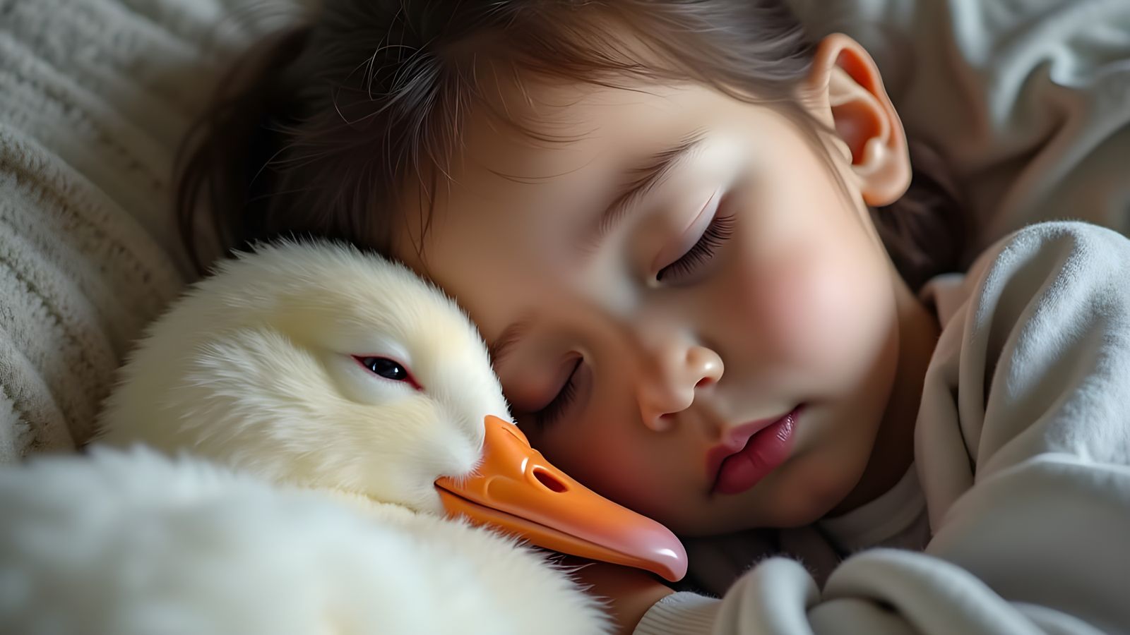 Sleeping Girl and Goose in Photorealistic Scene