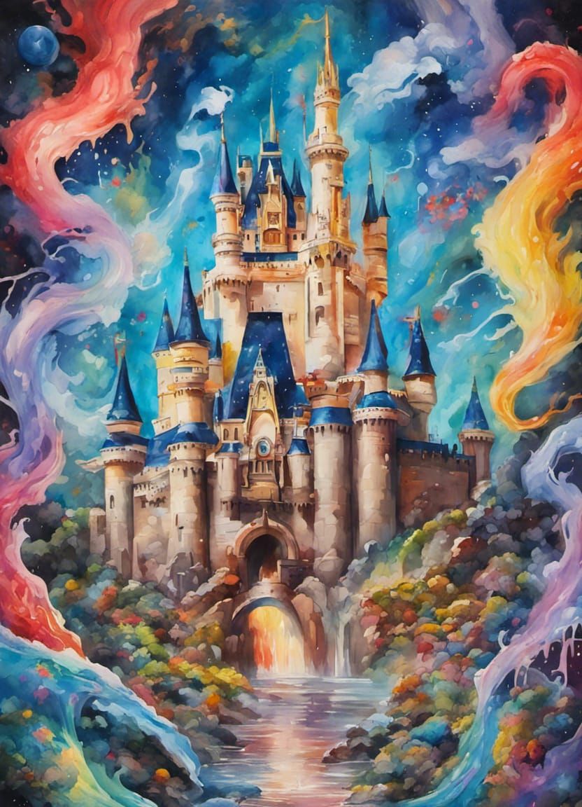 Watercolor Disney Princess Lego Rainbow Castle Graffiti