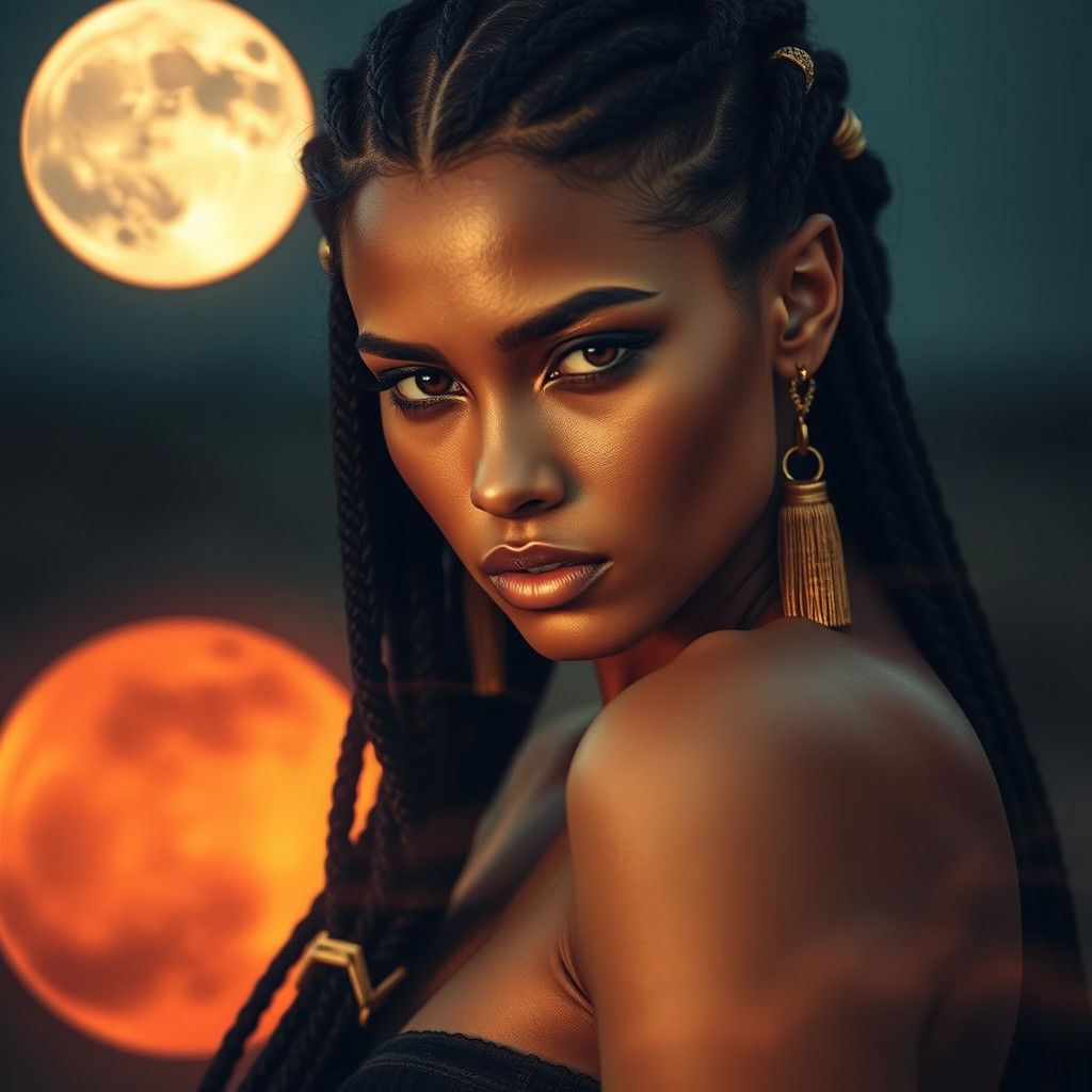 Ethereal Woman Under a Blood Moon
