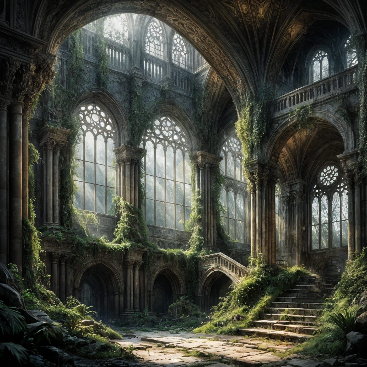 Nature Reclaims Ancient Cathedral Interior in Sunlight