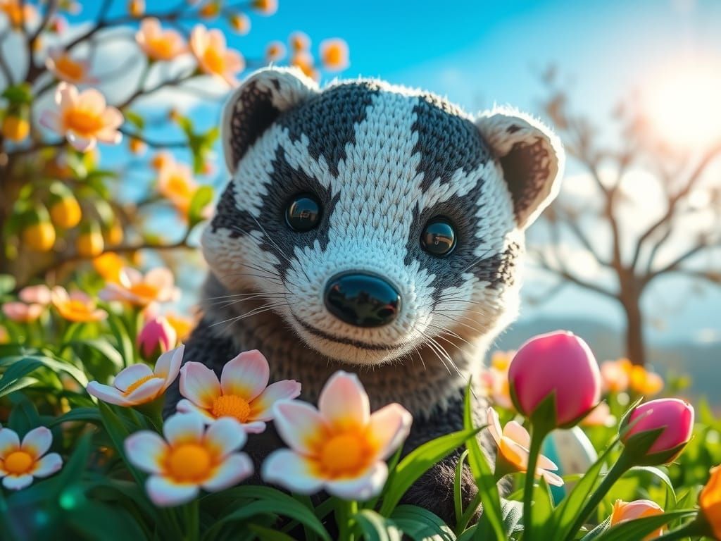 Klimt-Inspired Easter Badger with Vibrant Rainforest and Flo...
