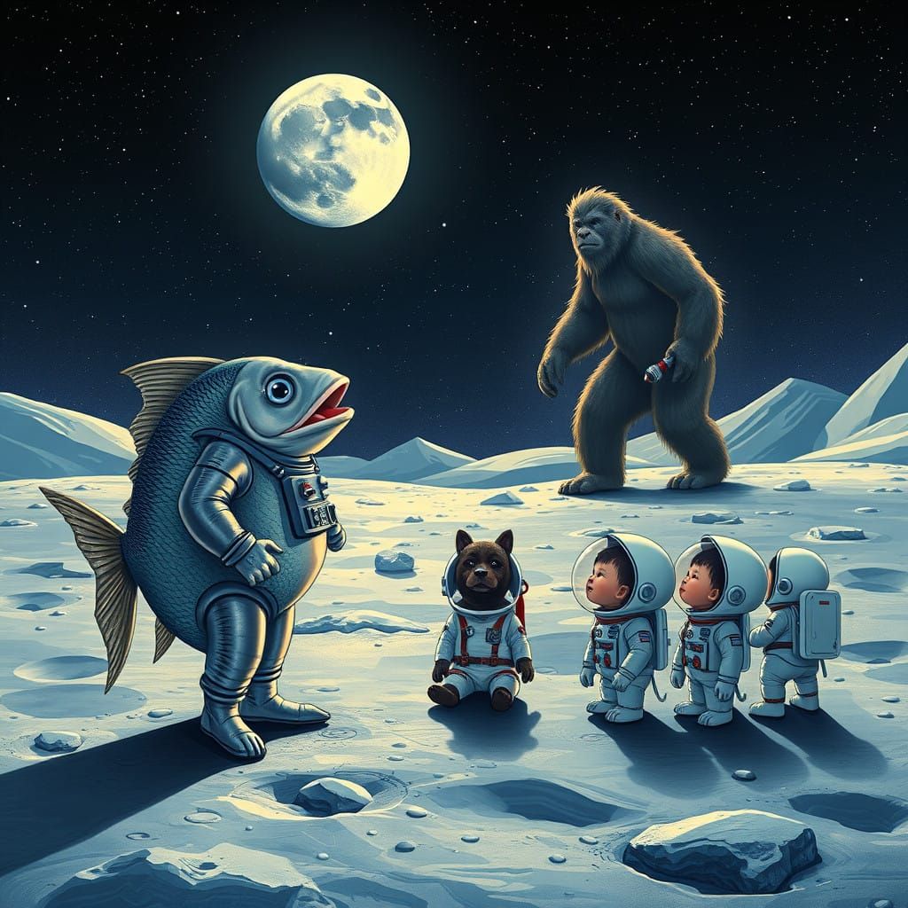 Moonlit Encounter: A Whimsical Gathering of Unlikely Friends