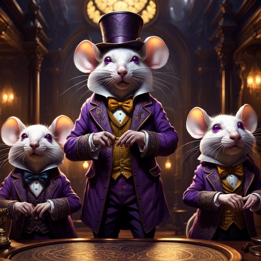 Victorian Gentleman Blind Mice in Dark Fantasy Style