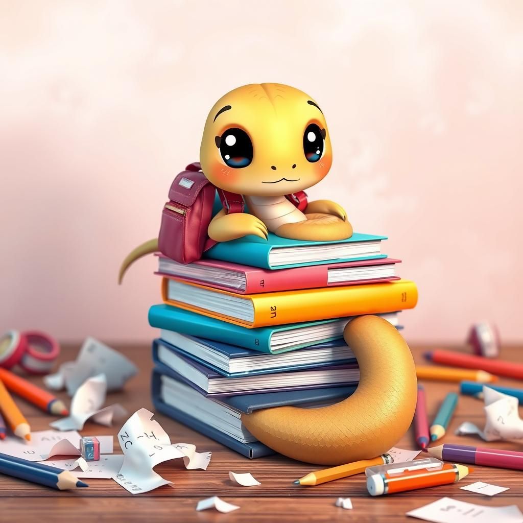 Adorable Kawaii Snake Studying Math