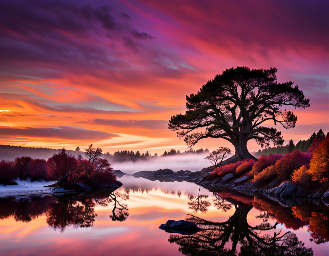 Dramatic Coastal Sunset Over Reflective Rock Pool
