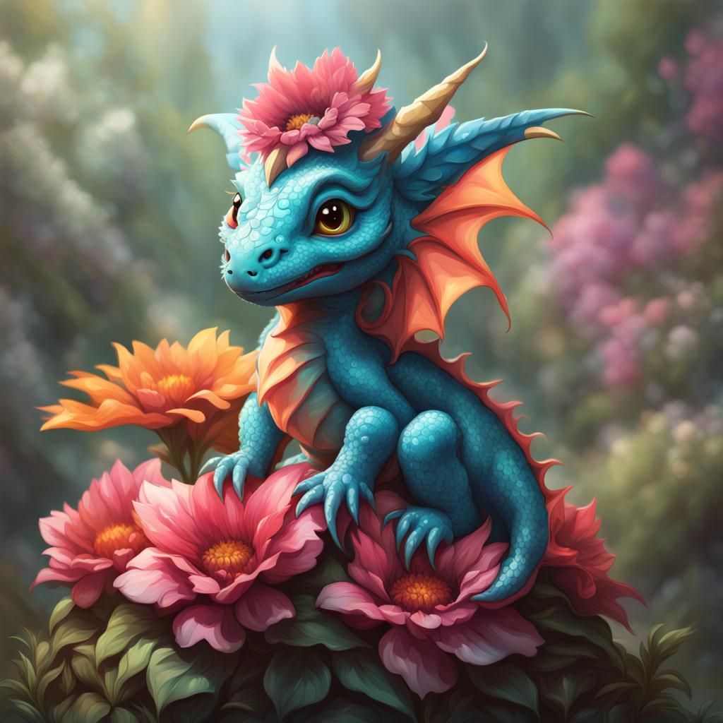Chunky Baby Dragon Portrait in Hyperdetailed Style