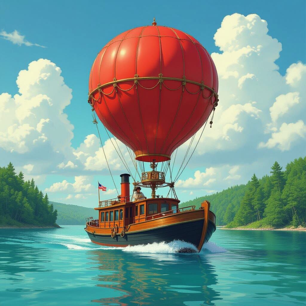 Steam Boat and Hot Air Balloon in Retrofuturism