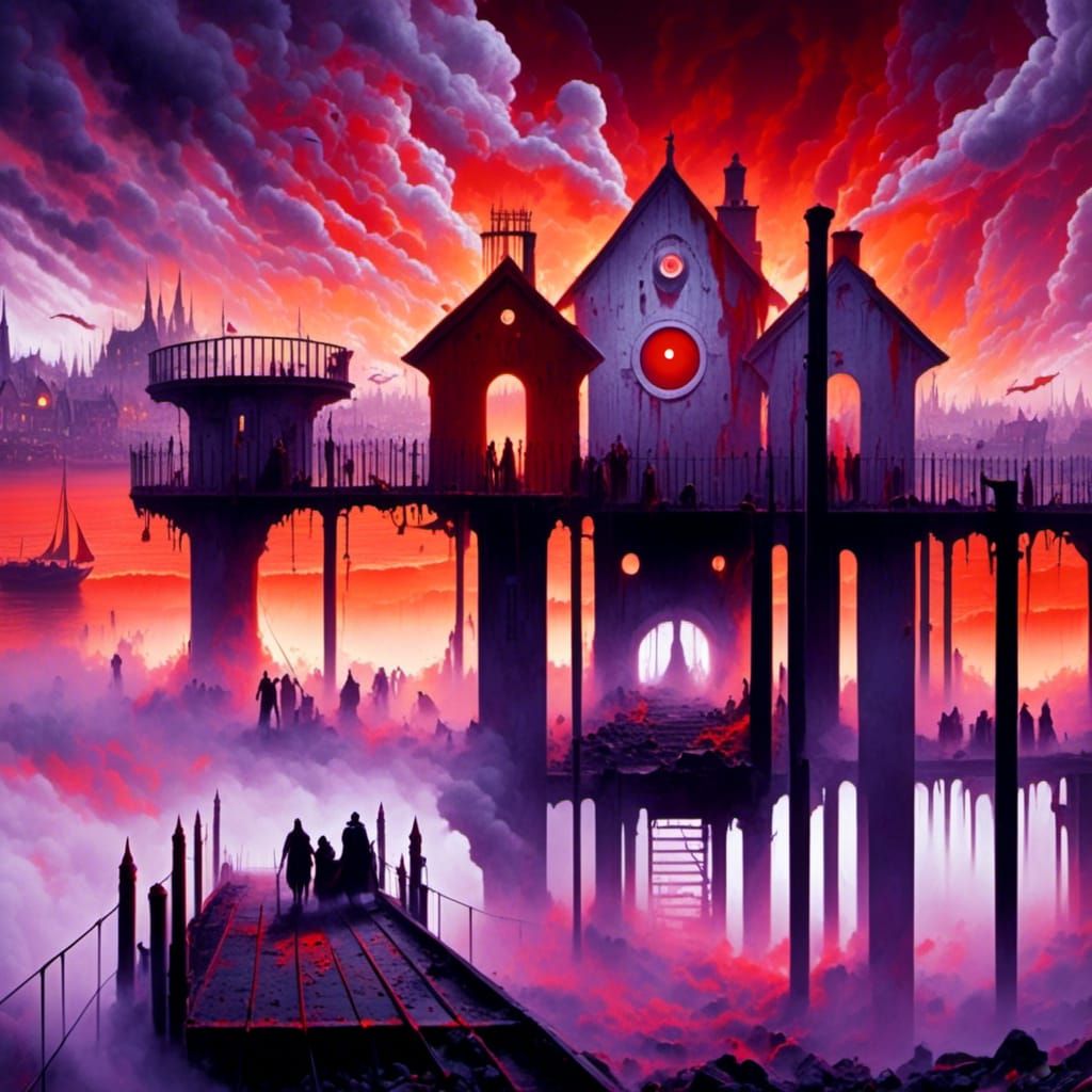 Eerie Post-Apocalyptic Seaside Town in Swirling Mists