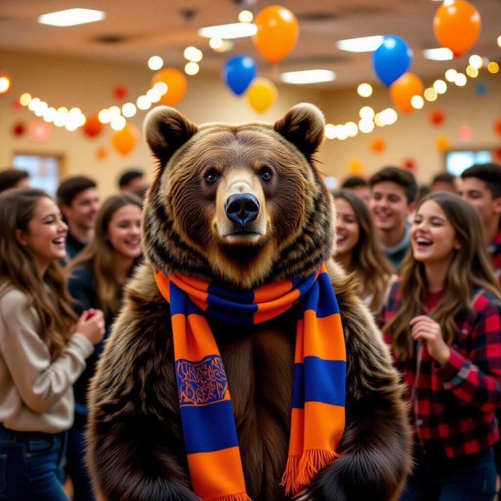 Bear at School Dance in Hyper-Realistic Photo