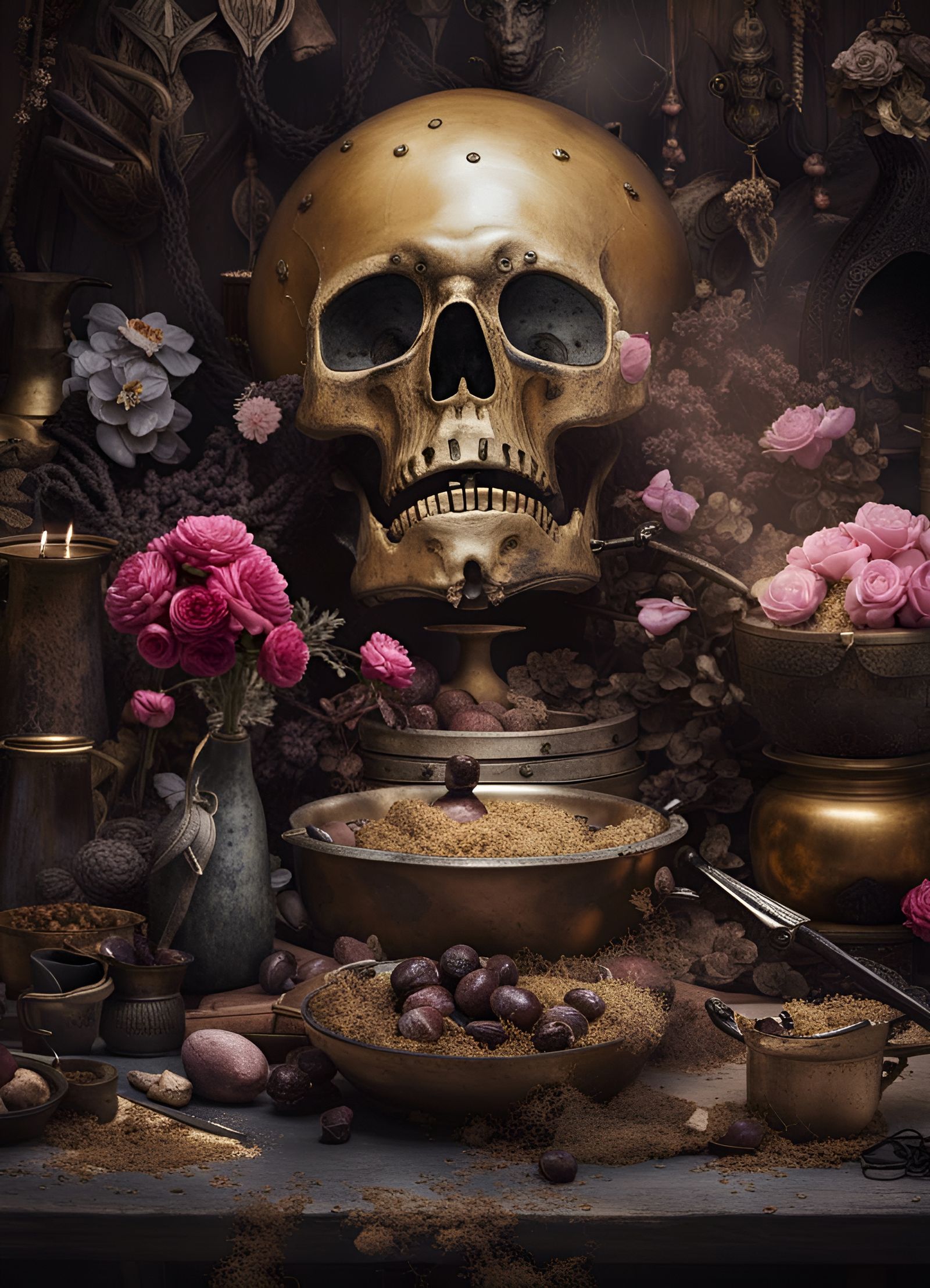 Gothic Kitchen with Gold, Pink, and Black Details