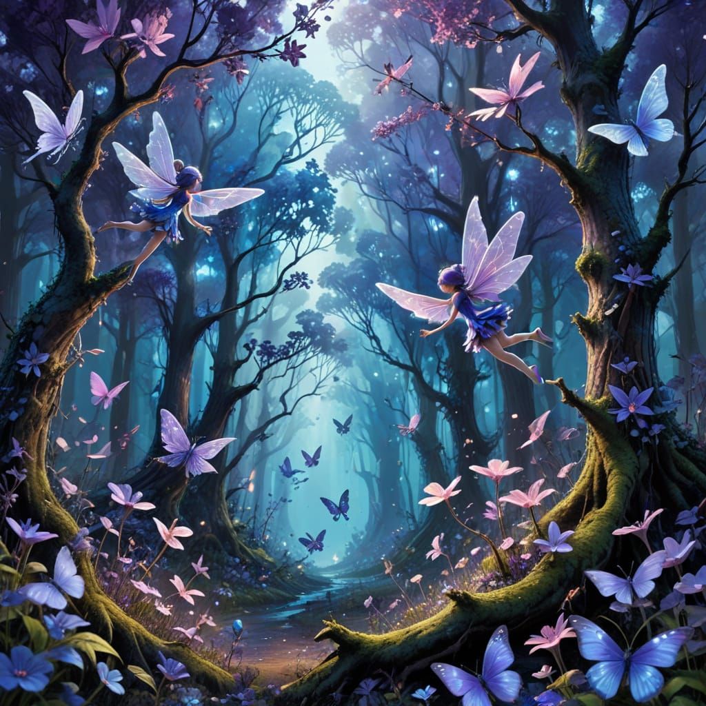 Whimsical Blue Forests Teeming with Magical Life
