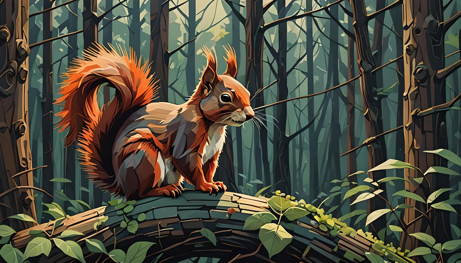 Red Squirrel Logo in Abstract Cubism Style