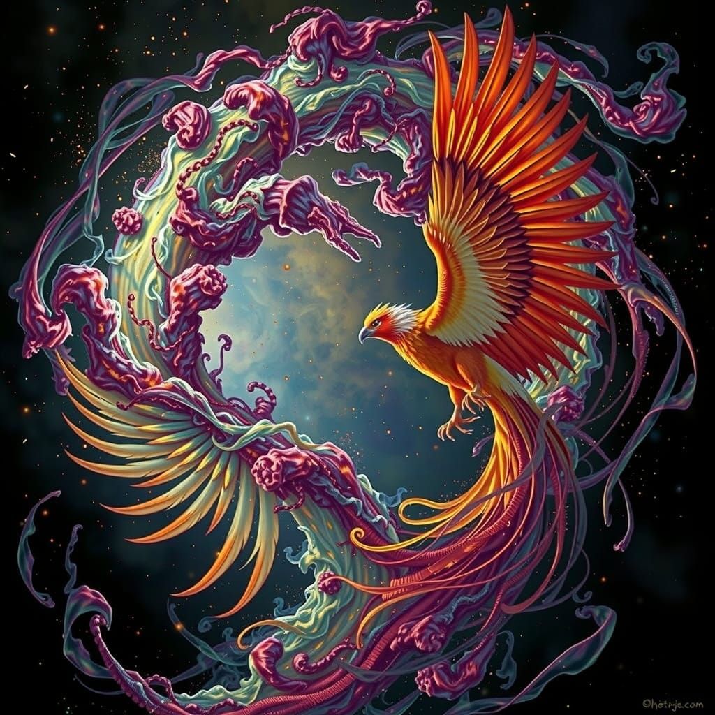 Phoenix Rising from Fire in Hyperrealistic Rendering