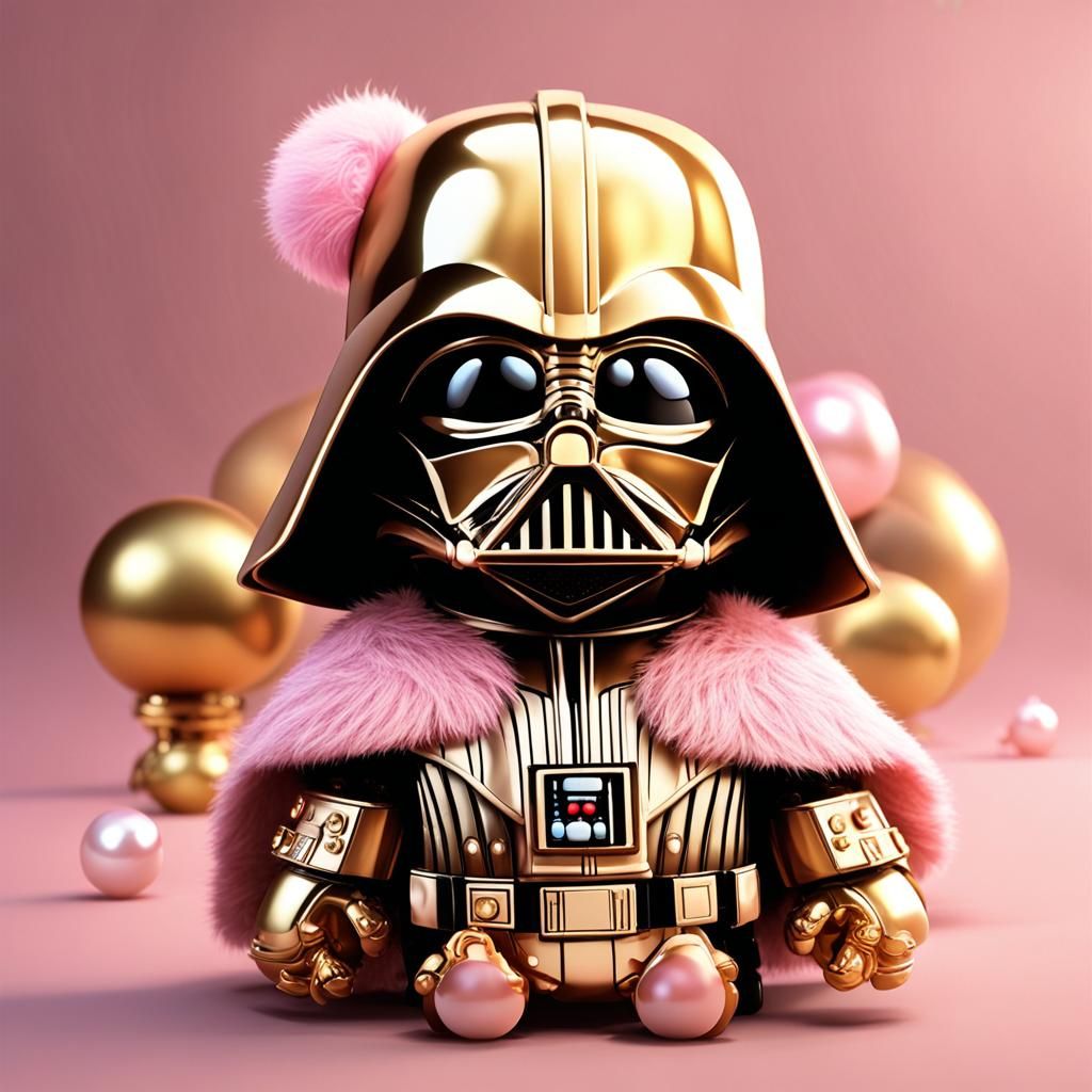 Furry Baby Darth Vader with Pearl Necklace in 3D