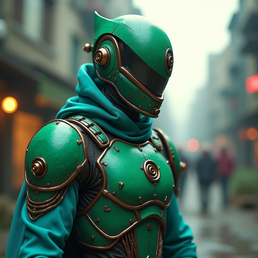 Eco-Friendly Hero in Recycled Armor