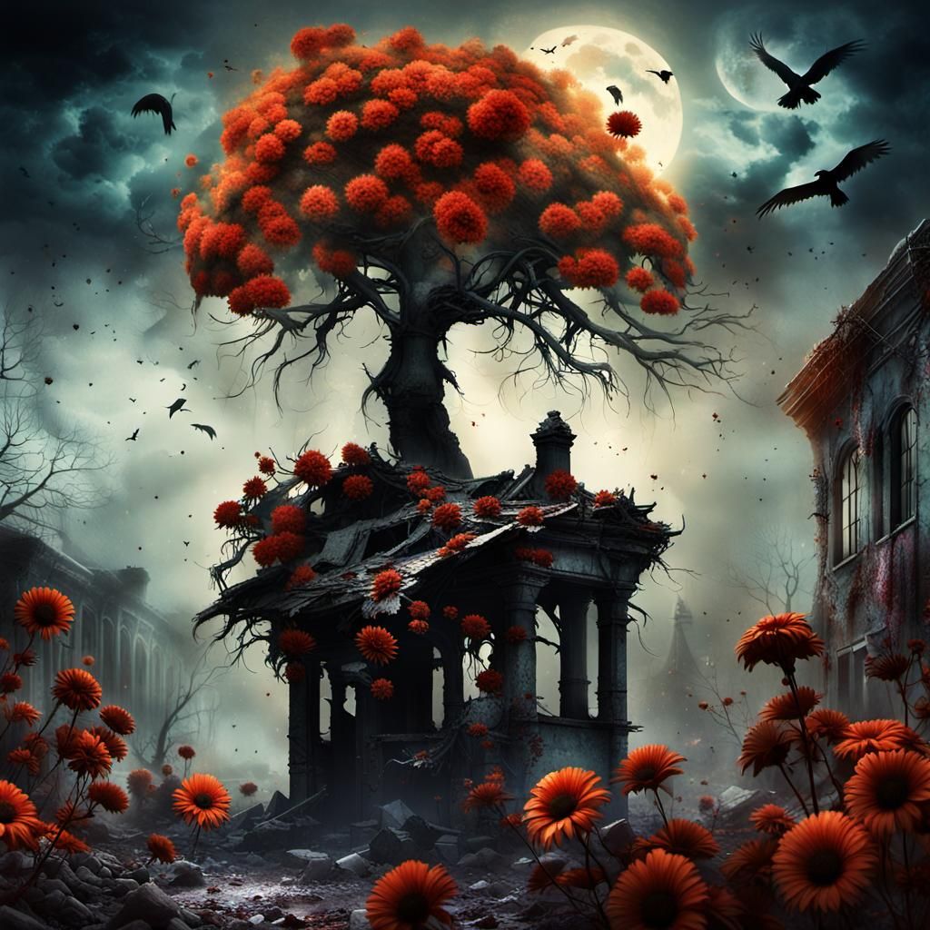 Twisted Care,Hybrid Dark Fantasy imagery inspired by daedeli...