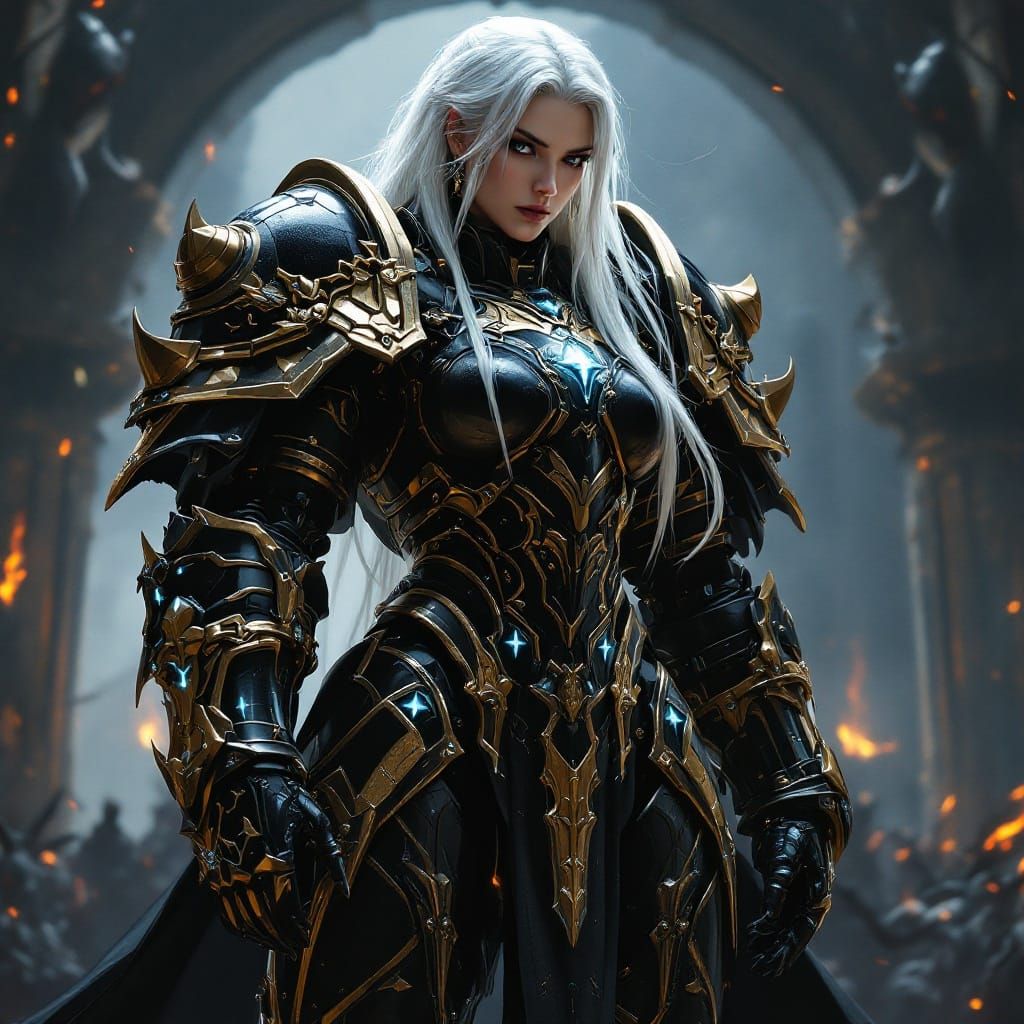 Elegant Female Imperial Knight Pilot in Dark Fantasy Space A...