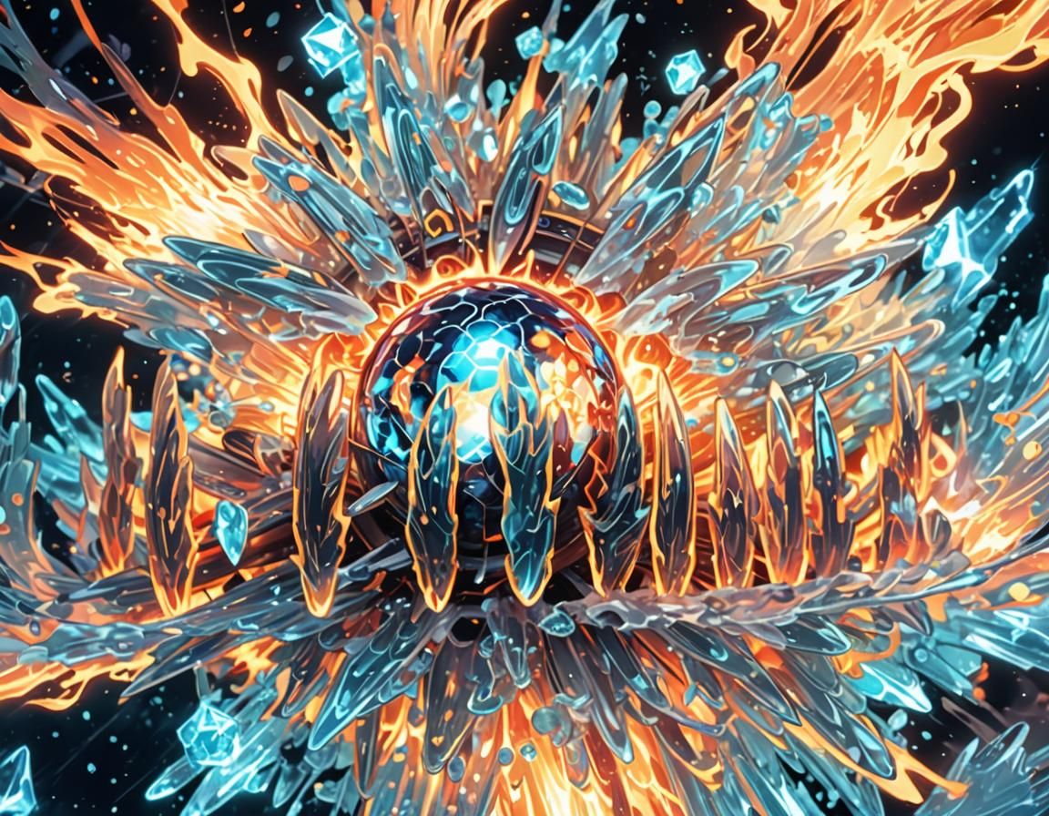 Anime Atom Encased in Ice Digital Art