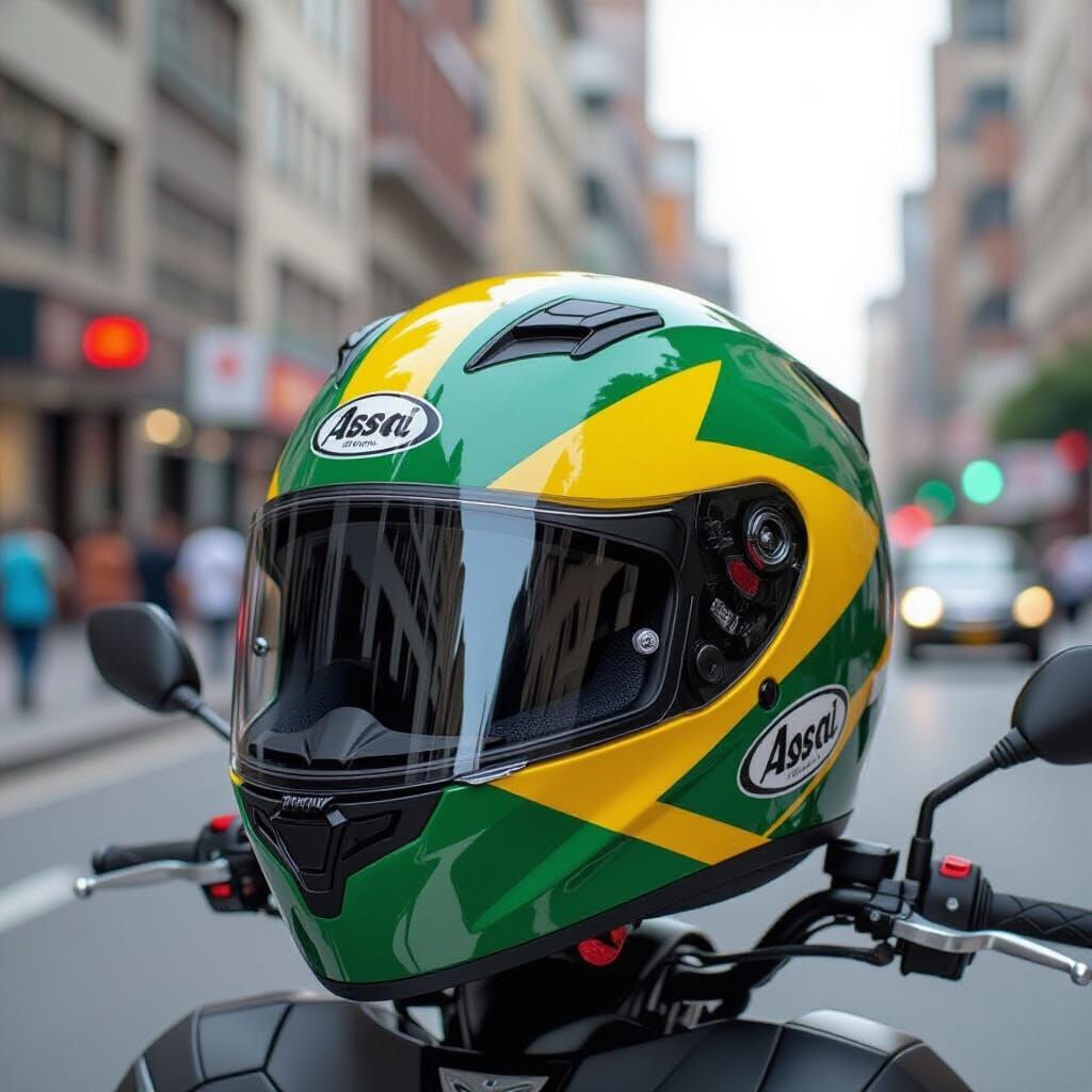 Brazil Flag Helmet on Sports Bike