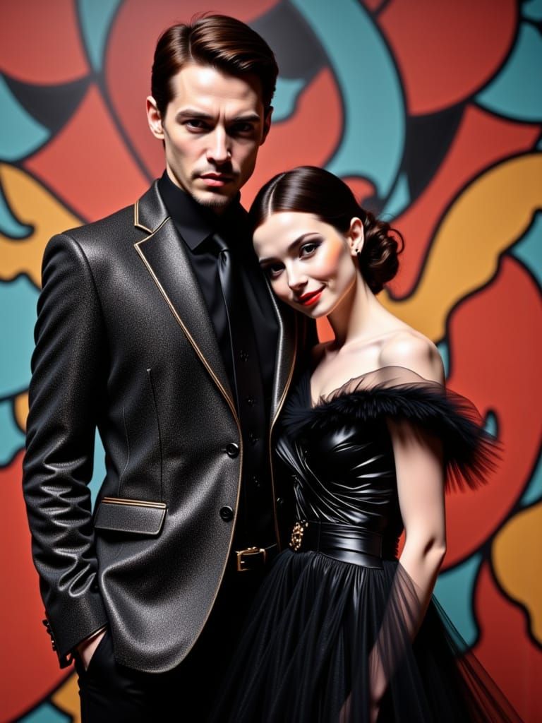 Elegant Couple Portrait in Photorealistic Style