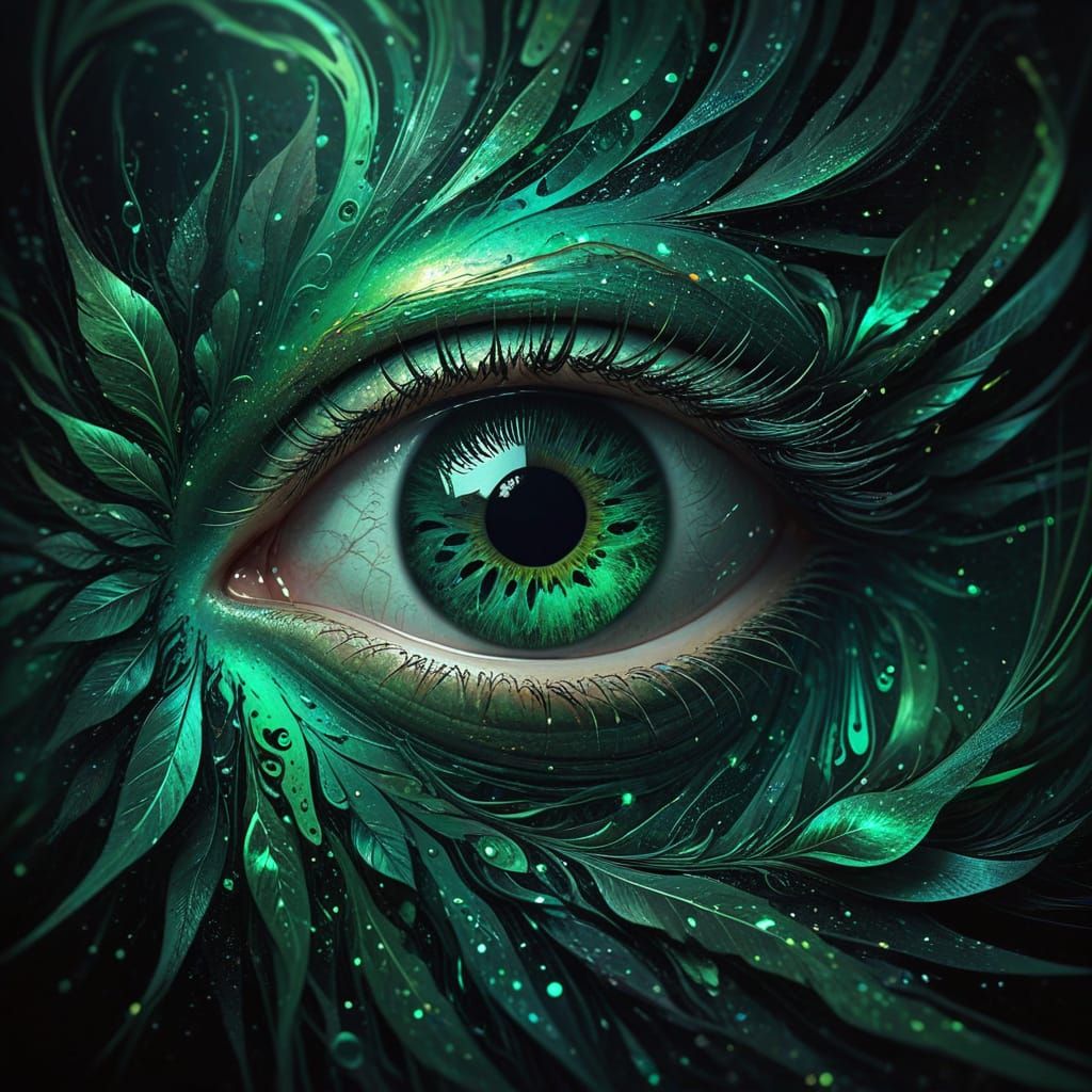 Emerald Cosmic Eye in Holographic Astral Style