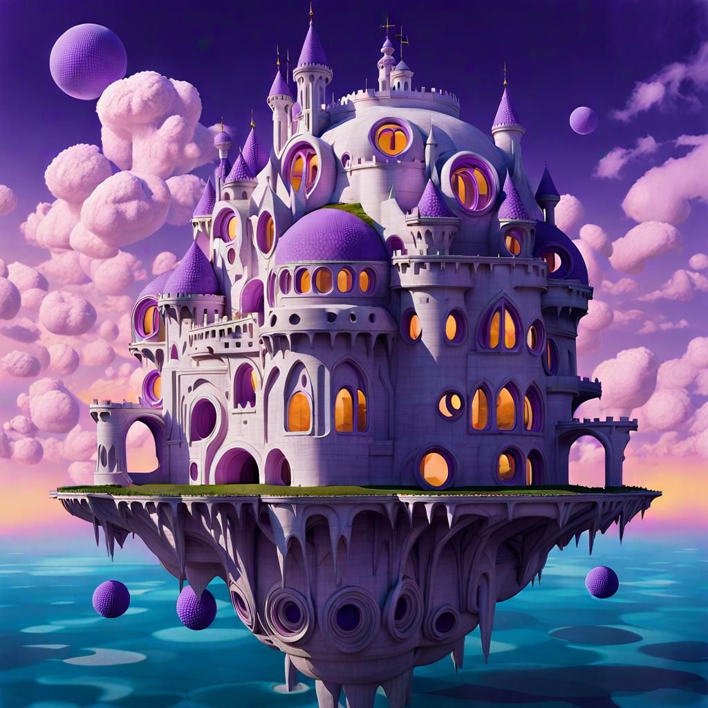 Surreal Cybernetic Castle Floating in the Sky