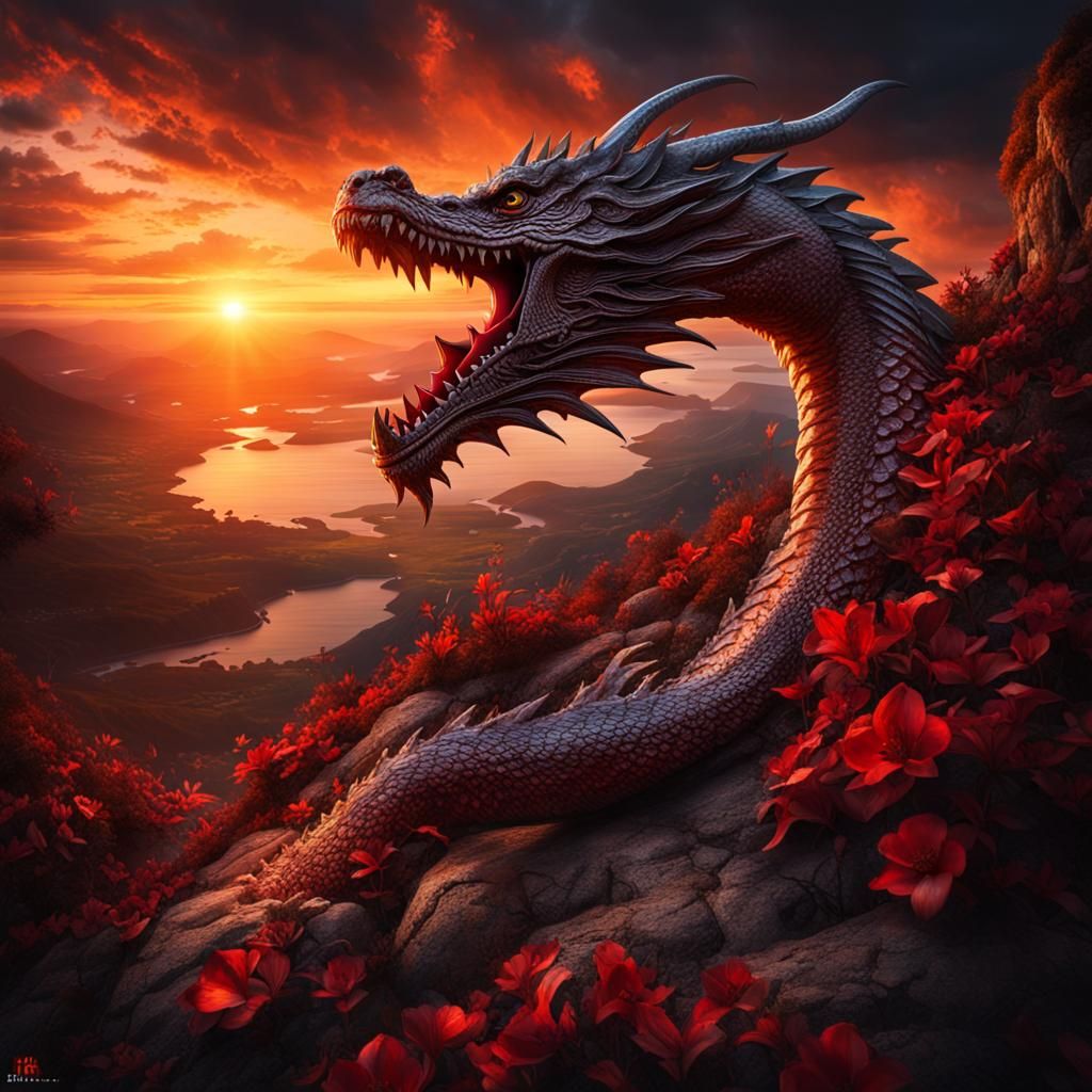 Fiery Dragon over a Blood-Red Sea