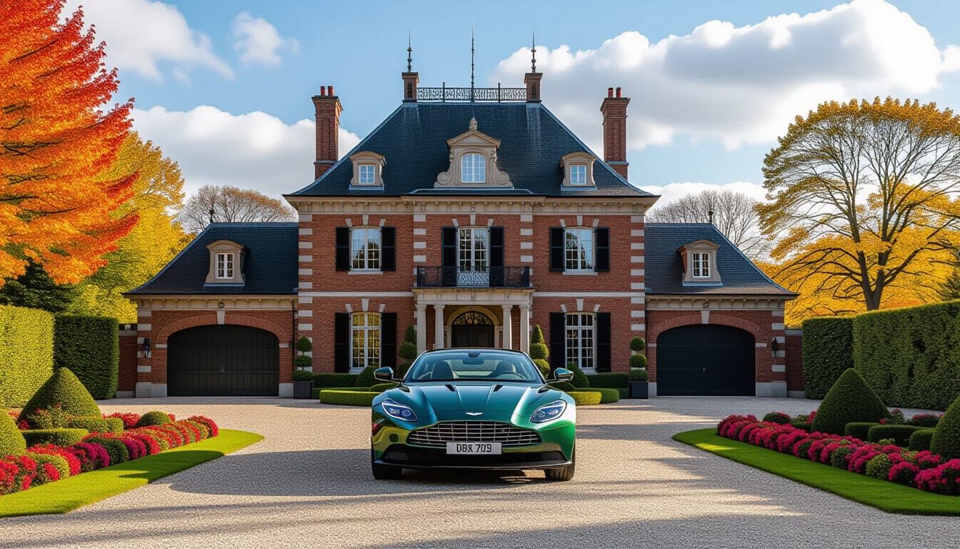 Victorian Chateau and Aston Martin in Autumnal Splendor