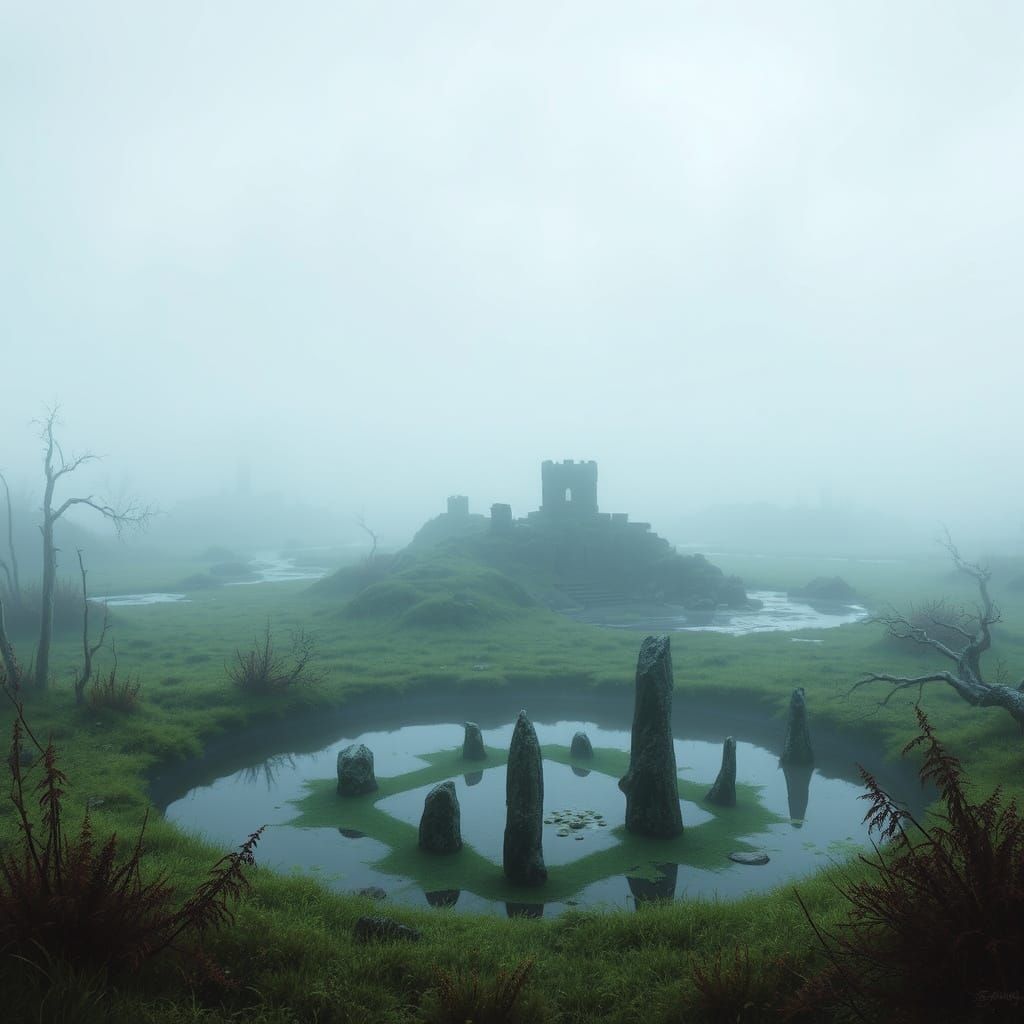 Misty Glenumbra Moors Landscape with Ancient Burial Rites