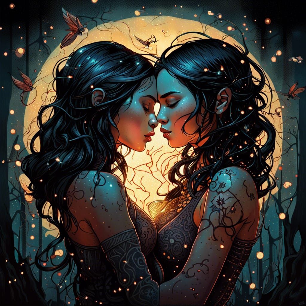 Latina Girl and Demon Embrace in Dark Night